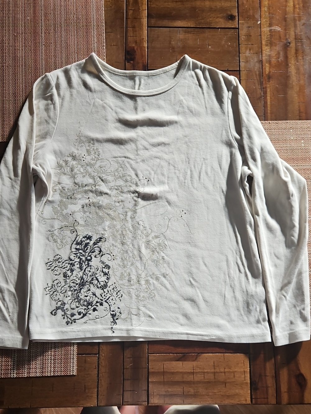Sonoma Cream Long Sleeve Women's  Tee with Floral Scroll Print